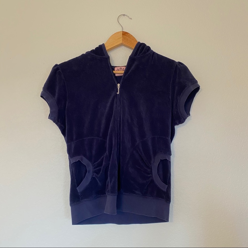 JUICY COUTURE Navy short sleeve zipup terry hoodie